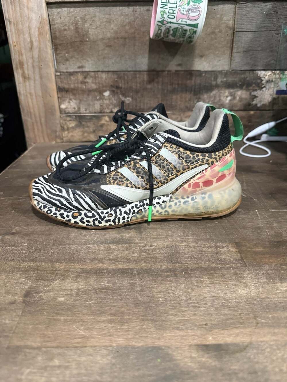 Adidas ZX 2K Boost 2.0 J Size 6 Animal Print Leopard Zebra Sneakers